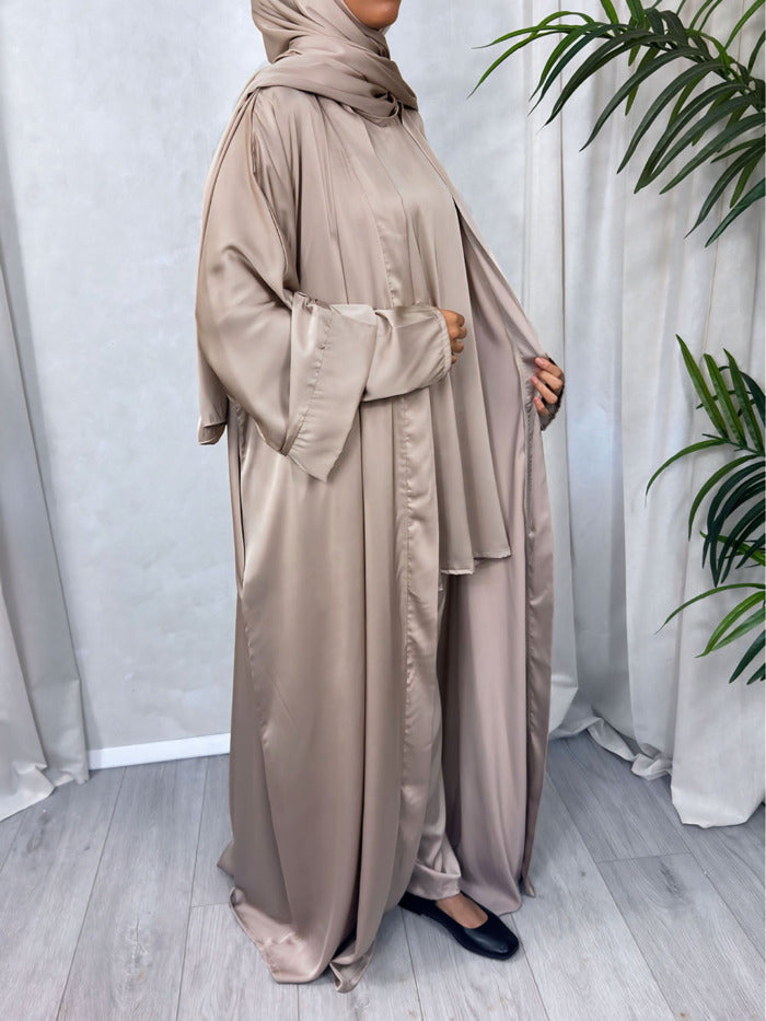 Dark nude 4-piece abaya set with matching scarf