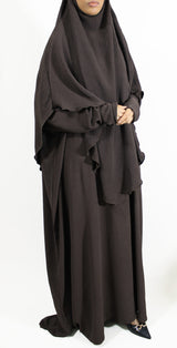 Brown abaya and khimar set, front view
