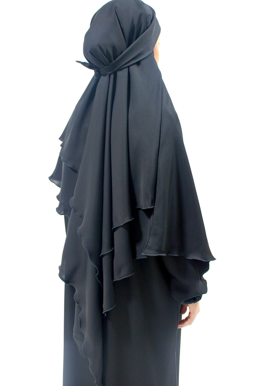 Black diamond-shaped khimar showing full coverage