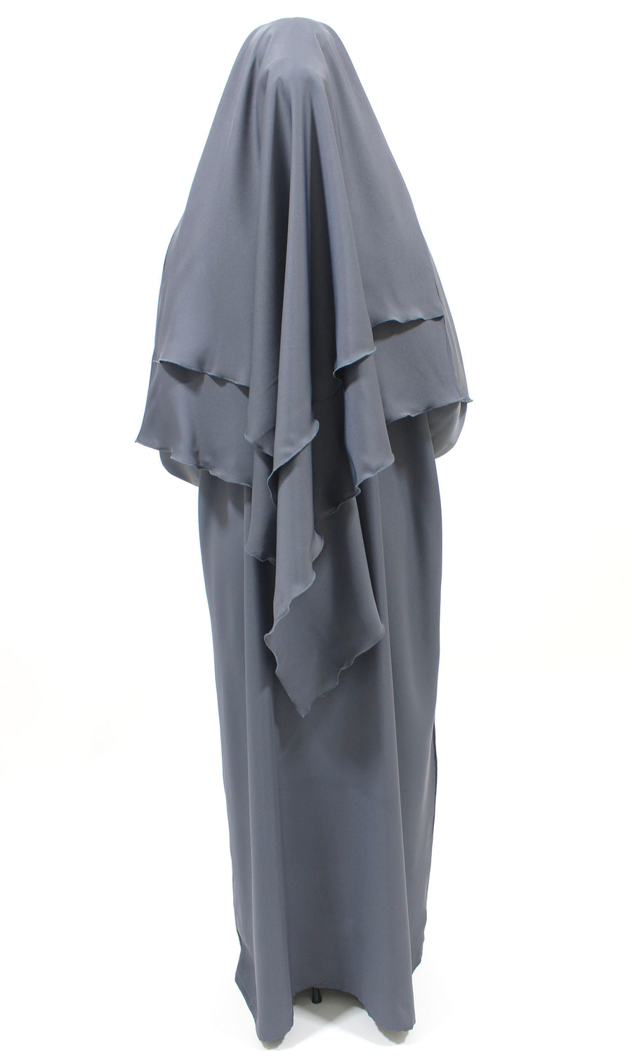 Grey abaya, khimar and niqab set styled together