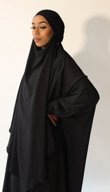 Black abaya and khimar set, front view