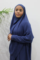Navy abaya and khimar set, front view