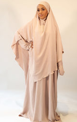 Nude abaya and khimar set, front view