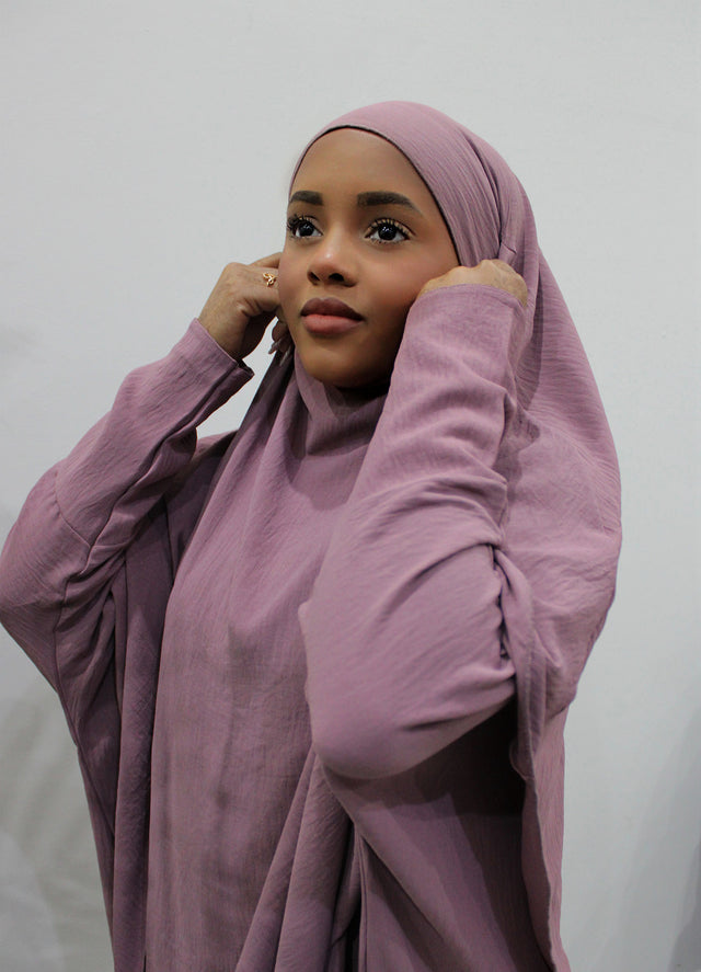 Opera mauve abaya and khimar set, front view
