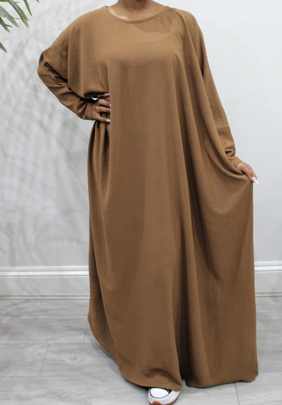 Back of the toffee khimar showing the tie straps