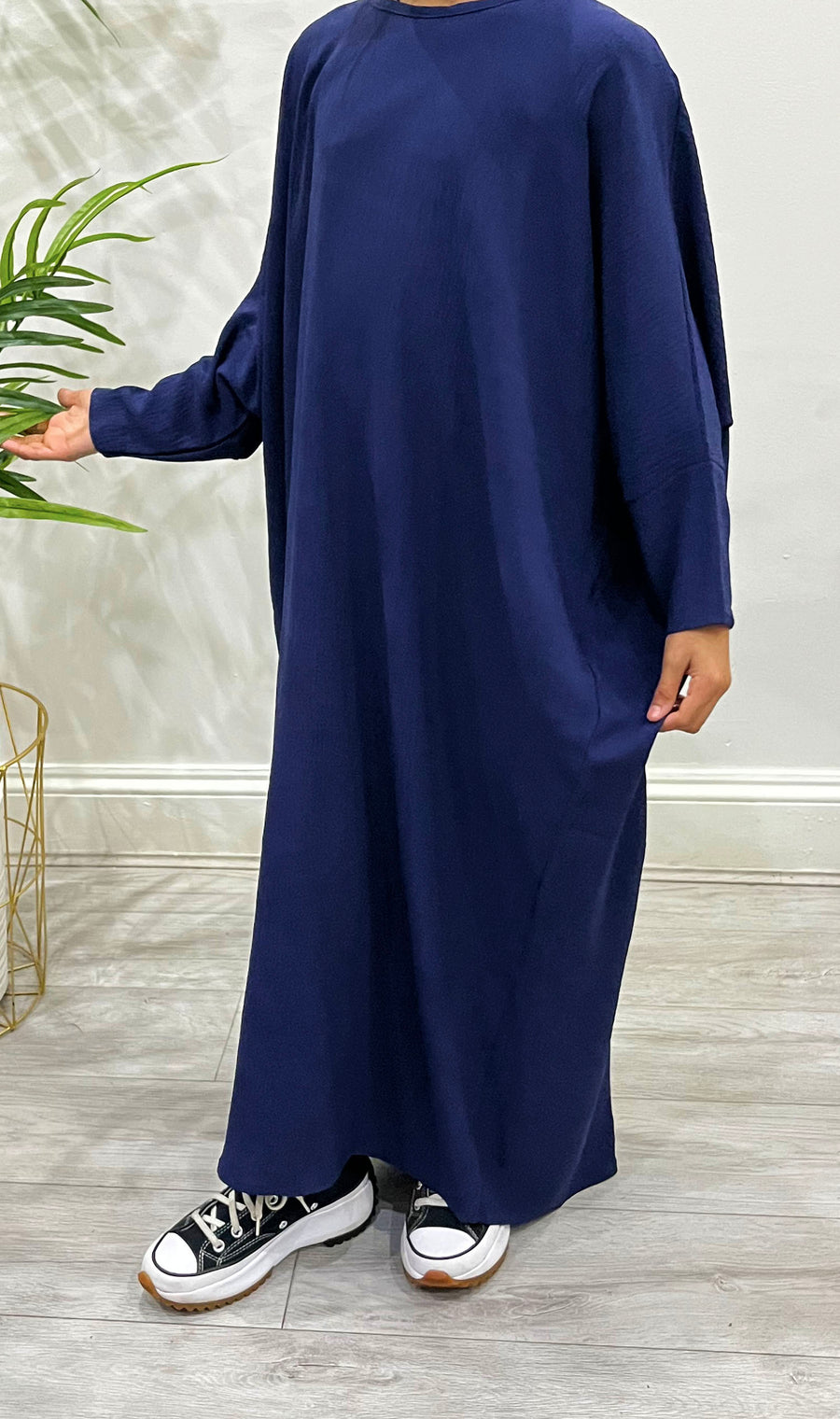 Navy girls' overhead abaya, full-length drape