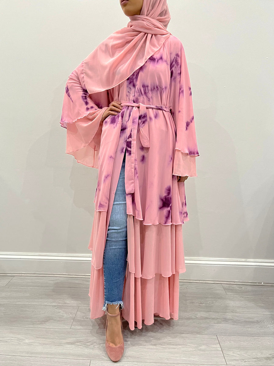 Pink lemonade abaya belted at the waist
