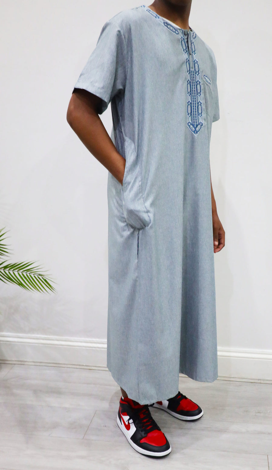 Bluish grey older boys Moroccan thobe full length