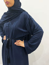 Amani's navy open abaya, front view