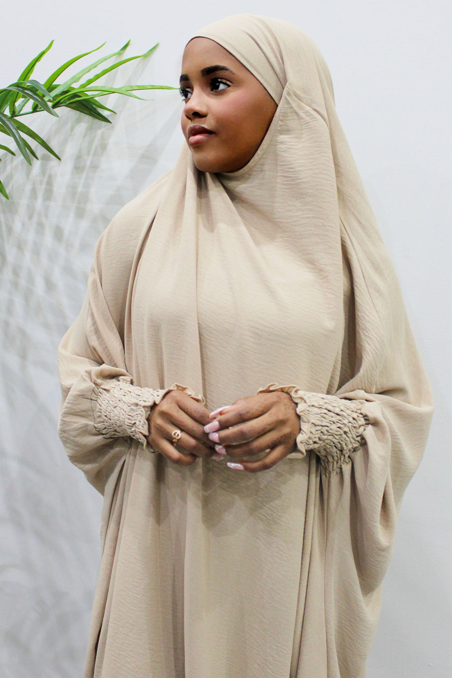 Cream full jilbab showing its soft crepe drape and full-length coverage