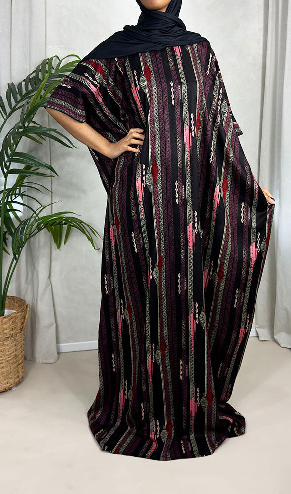 Black aztec print cotton baati maxi dress, full-length front view