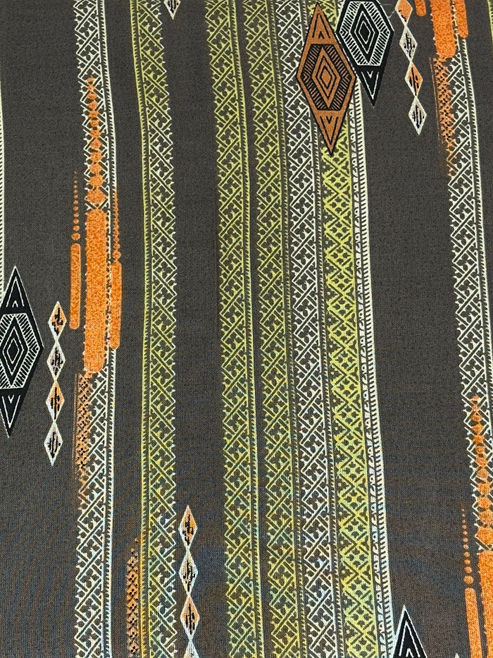 Olive aztec print baati dress showing the geometric pattern