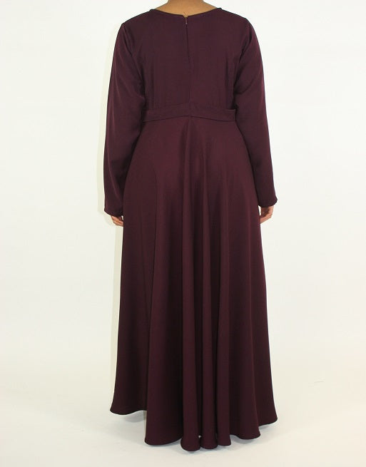 Chest pleat detail on the A-line modest maxi dress