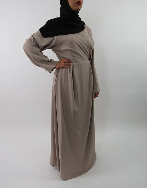 Beige wrap maxi jacket showing wide sleeves