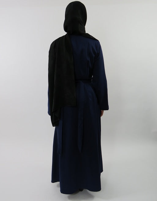 Blue scuba-mix wrap maxi jacket, full length