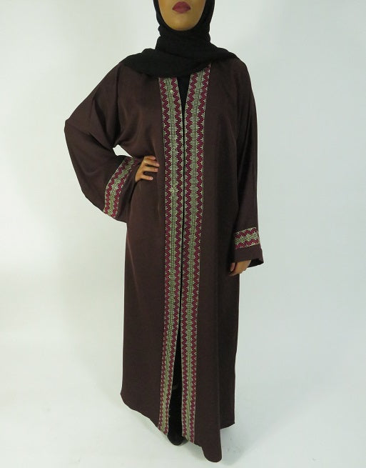 Brown chiffon open abaya, full length