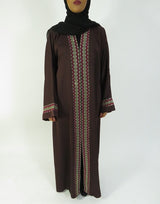 Brown chiffon open abaya, front view