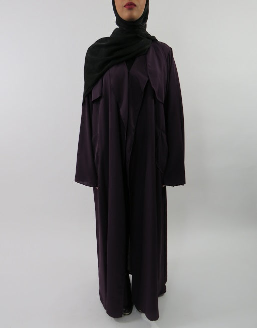 Deep purple Neda open maxi jacket with side pockets, front view