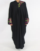 Floral embroidered abaya with colourful detailing, front view