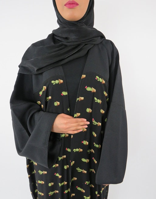 Black full-length kimono jacket, side view