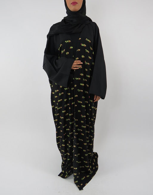 Black full-length maxi kimono jacket, front view