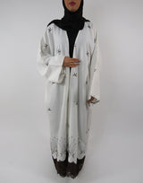 White full-length maxi kimono jacket, front view
