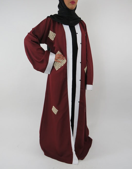Red open kimono jacket layered over an outfit