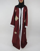 Red full-length maxi kimono jacket, front view