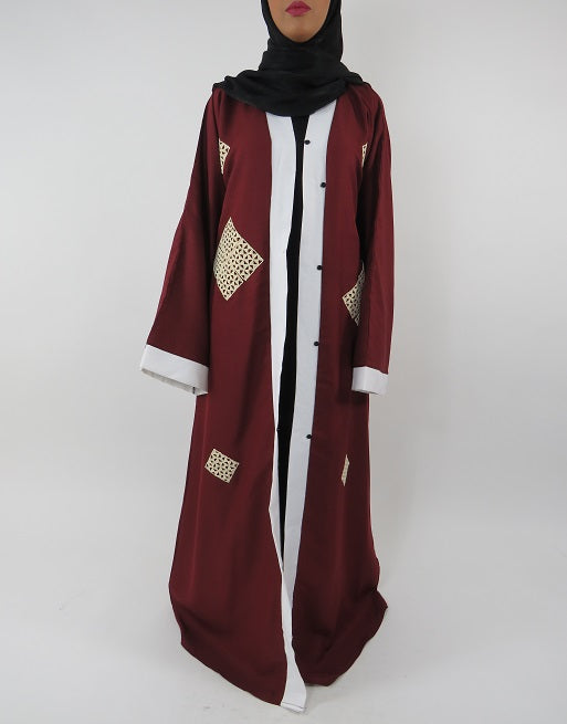 Red full-length maxi kimono jacket, front view