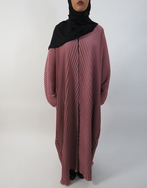 Peach pleated farasha open abaya, front view