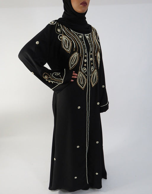Beaded occasion open abaya, styling view