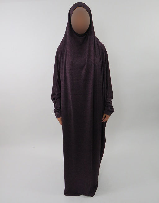 Marled jersey stretch overhead jilbab, full-length front view