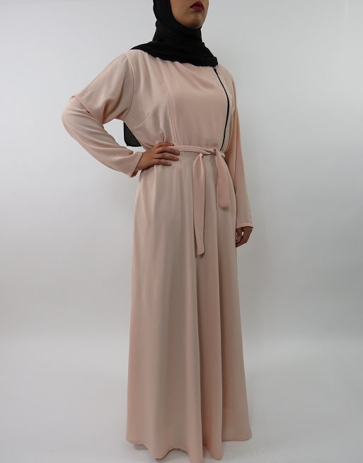 Collared maxi dress with self-tie belt and zip detail