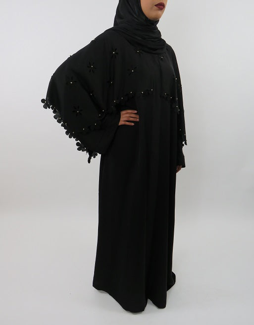 Flowy beaded open abaya, full length