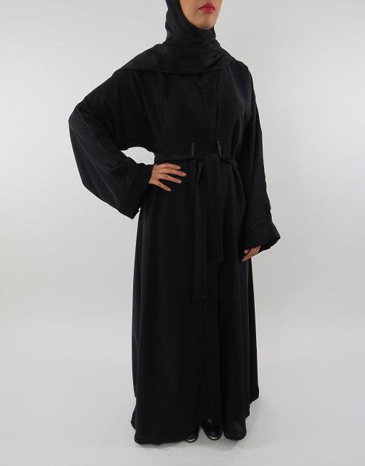 Plain black open Neda abaya, full length