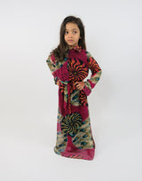 Girl wearing Amani's purple long-sleeve chiffon kids maxi dress