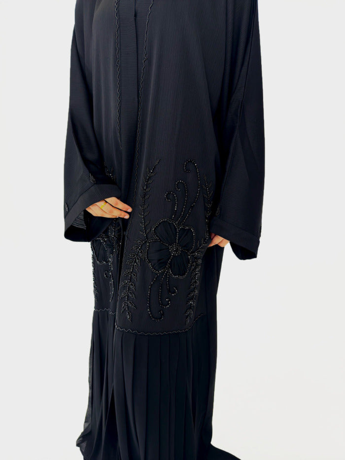 Black embellished abaya belted at the waist