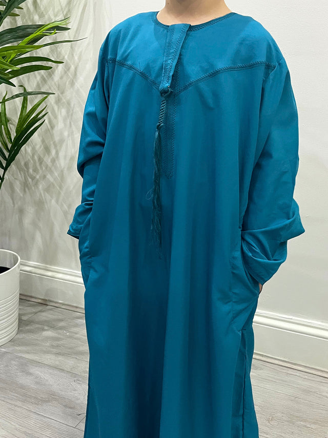 Boys teal Emirati thobe front view