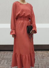 Amani's coral viscose long sleeve maxi dress with elasticated waist