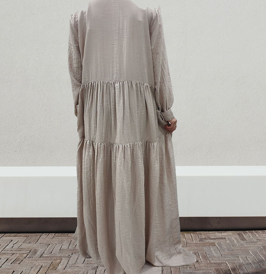 Taupe woven viscose shirt dress back view