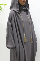 Moon grey double hooded prayer abaya, front view