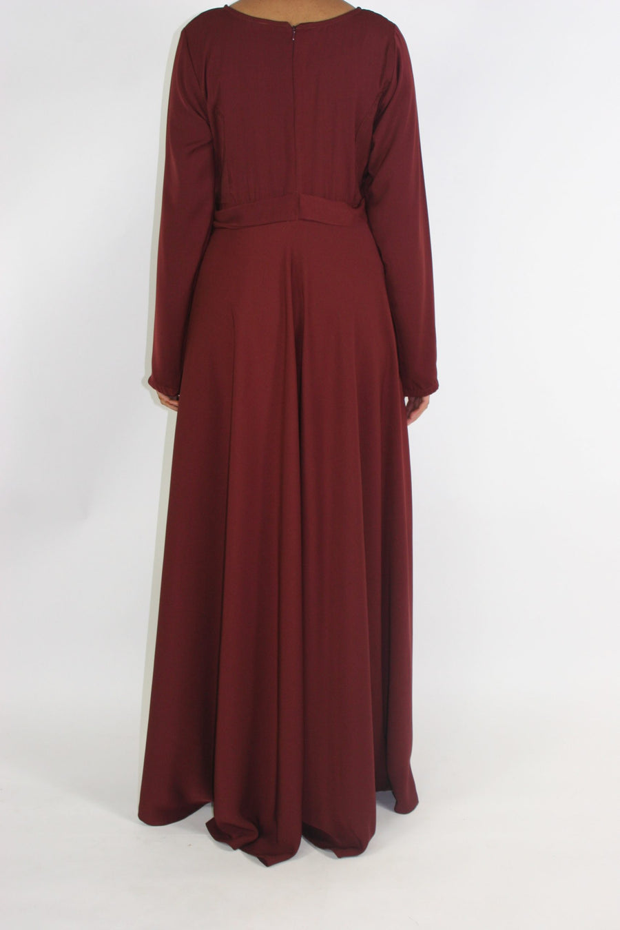 Pleated bodice and tie-belt detail on the A-line maxi dress