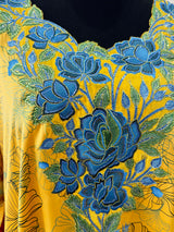 Blue roses floral embroidery mukhawar maxi dress, front view