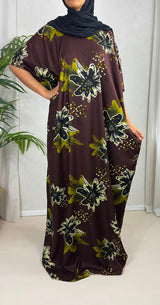 Brown floral cotton baati maxi dress, full-length front view