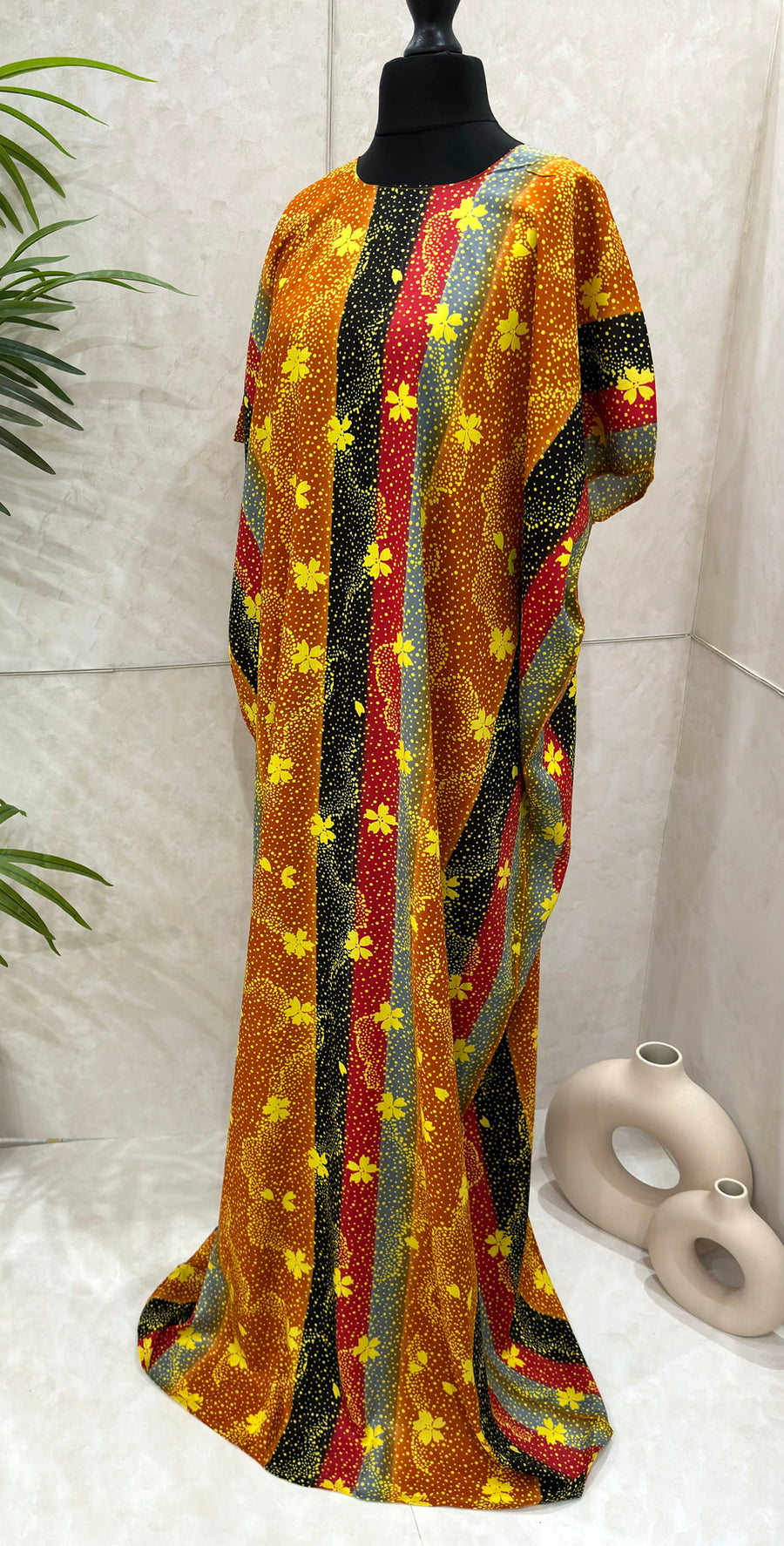 Orange floral print cotton baati dress, side view