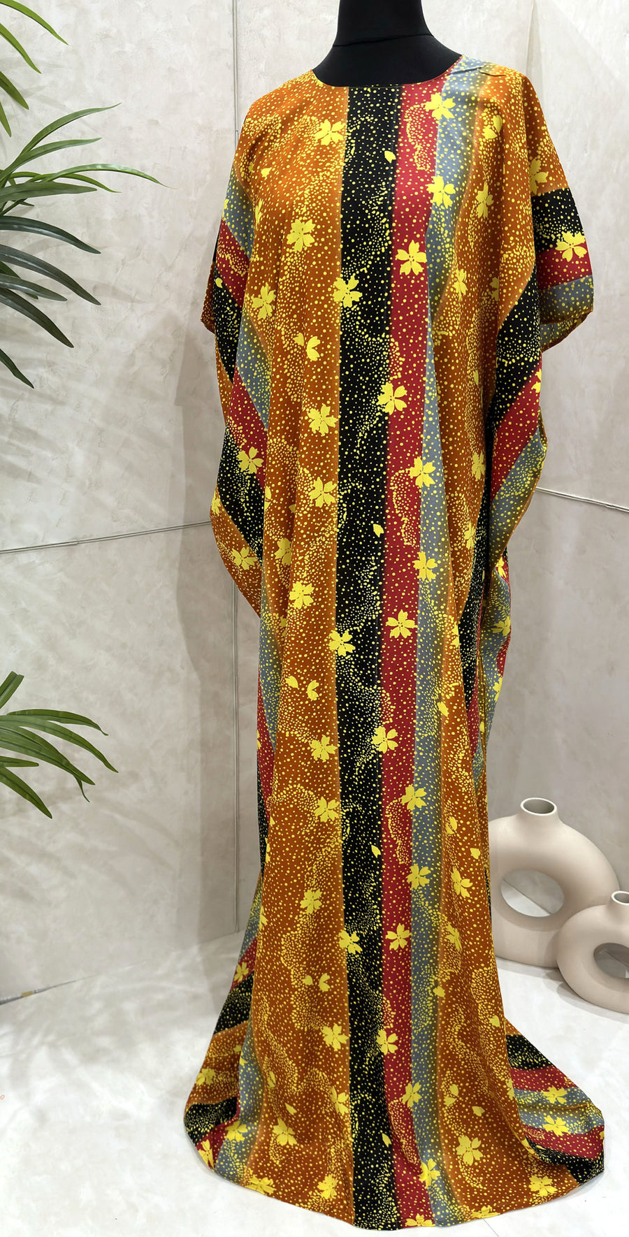 Orange floral print cotton baati maxi dress, full-length front view