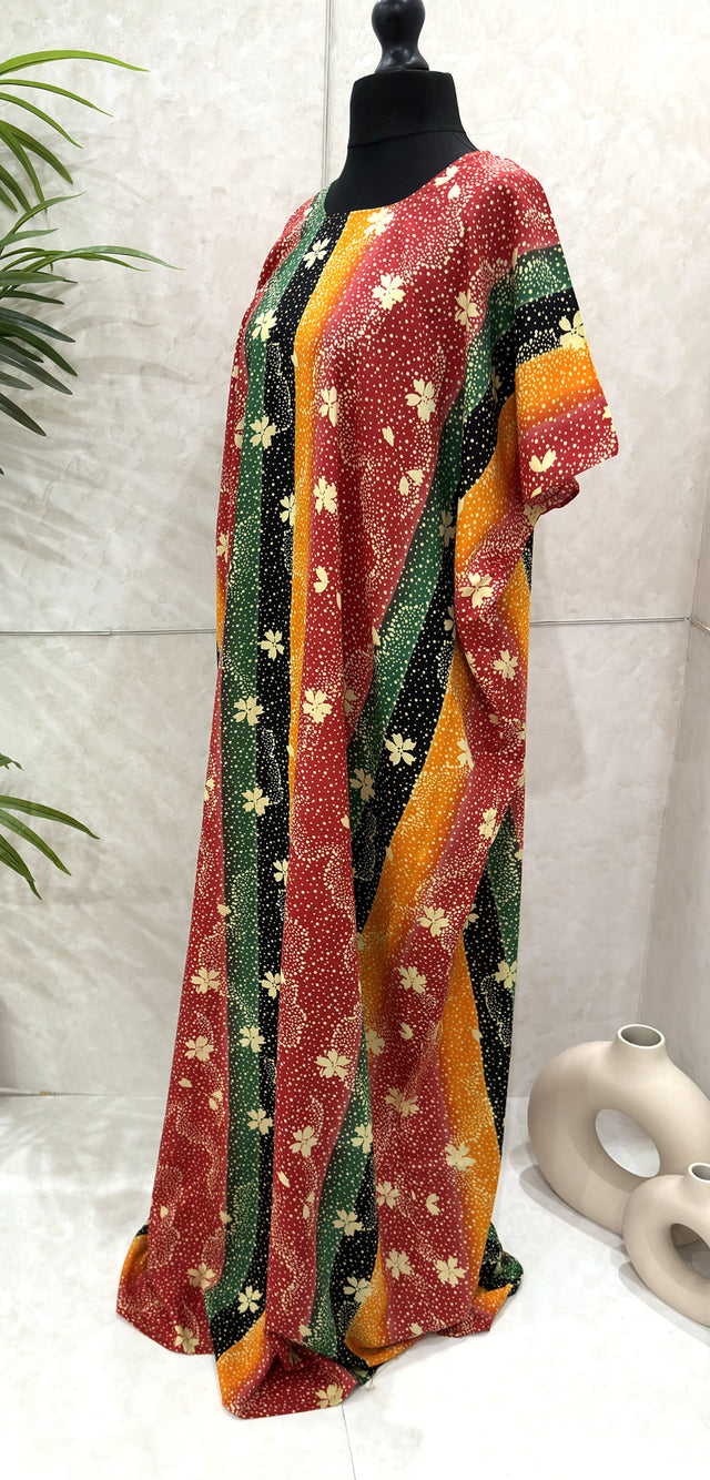 Red floral print cotton baati maxi dress, full-length front view
