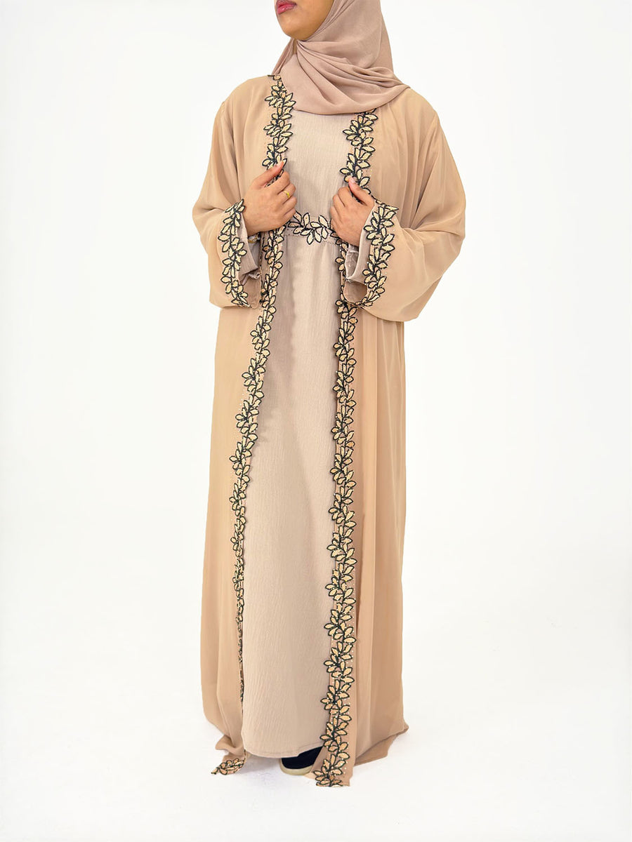 Matching scarf and belt with the caramel abaya set
