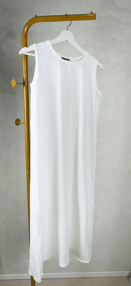 Girls' satin inner slip dress in white, front view