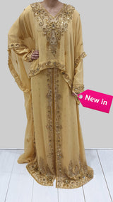 Sabha gold cape beaded Moroccan kaftan front view
